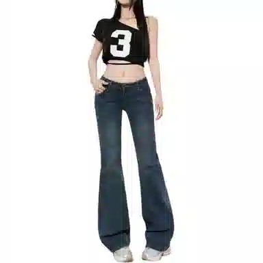 淑好百 弹力修身微喇叭中低腰牛仔裤 女款