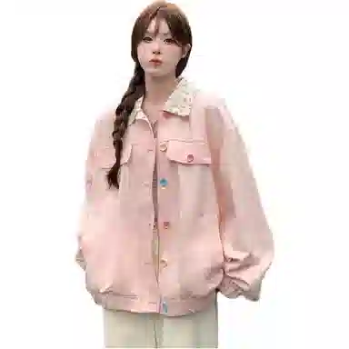 邓大喵 甜美碎花翻领牛仔外套女加厚宽松百搭上衣夹克 女款