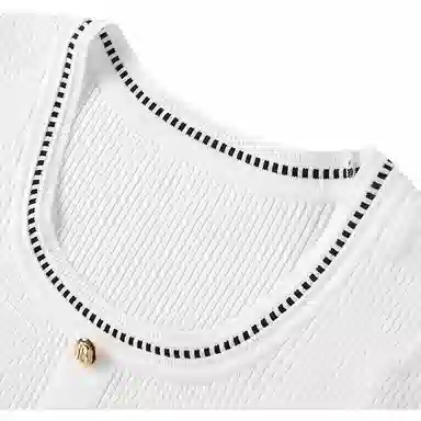 太平鸟 优雅拼接短袖连衣裙 女款 白色