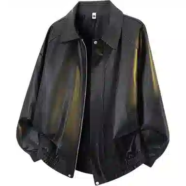 颂希尔 美式痞帅外套高级感防水翻领工装夹克潮牌设计感宽松秋冬季防风复古骑行服皮衣 男女同款