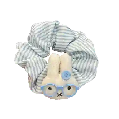 希铃 可爱眼镜兔兔蓝白条纹 布艺 头绳 女款