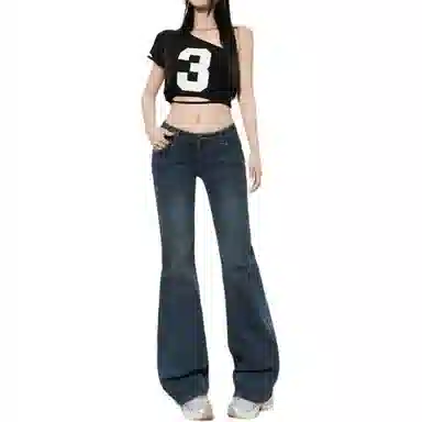 淑好百 弹力修身微喇叭中低腰牛仔裤 女款