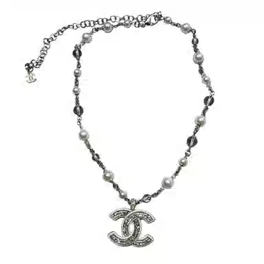 CHANEL Double C Necklace Silver
