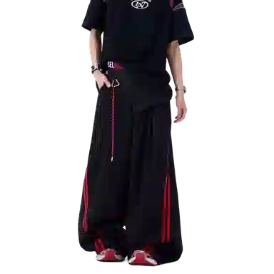 悍戈 美式复古拼接设计感宽松阔腿直筒裤 兼具时尚与慵懒气质休闲裤 男女同款