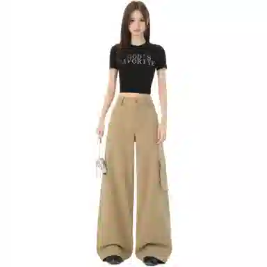 淑好百 多口袋设计复古阔腿高腰牛仔裤 女款