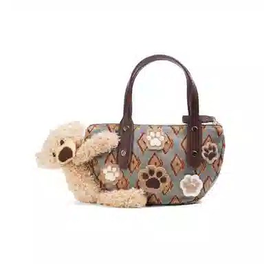 雅诗兰黛【定制化妆包】小花 小熊爪趣 潮流 可爱 萌趣 精致 甜美风 约会 通勤 复古凌格帆布化妆收纳包 便携