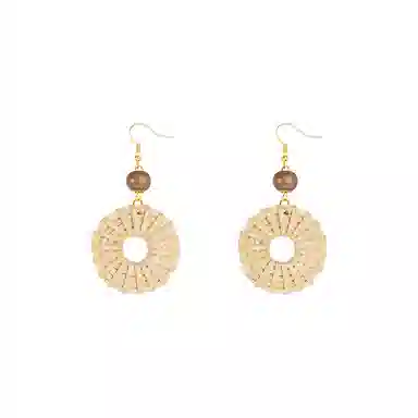 芒果饰品 波西米亚风民族风长款藤编几何 铜 耳环 女款