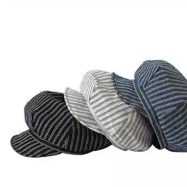 氧气樱桃 日韩系文艺条纹春秋显脸小报童复古画家帽 棉 贝雷帽 男女同款情侣款