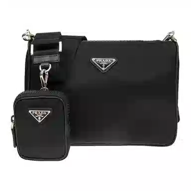 Prada Hobo Nylon Messenger Bag Black