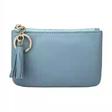 掐尖 纯色收纳真皮拉链手拿简约钥匙钱袋 头层牛皮 零钱包 迷你 女款 黑色/粉红色/浅蓝/大象灰