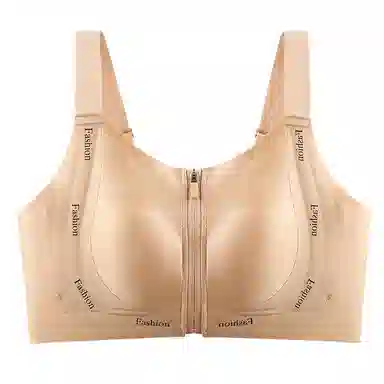 二三二三 粉底液无痕舒适内衣聚拢防下垂收副乳前拉链易穿脱呼吸感美背时尚百搭日常无钢圈可调节肩带文胸 女款