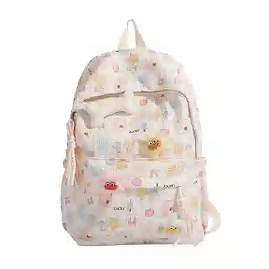 JANE KLAIN Cute Korean Style Fabric Backpack Cream White Peach Pink Sky Blue
