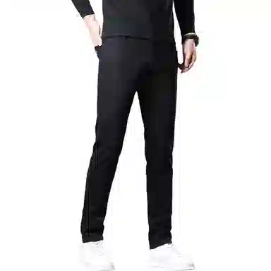 羽浅 秋冬厚款弹力百搭长裤潮流后袋袖标休闲裤子潮牌时尚修身显瘦小直筒牛仔裤 男款
