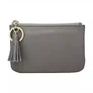 掐尖 纯色收纳真皮拉链手拿简约钥匙钱袋 头层牛皮 零钱包 迷你 女款 黑色/粉红色/浅蓝/大象灰