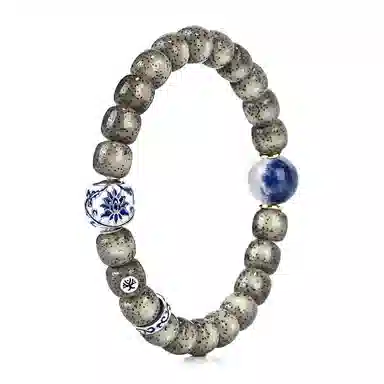 钰澜文玩 青韵珐琅彩青花瓷盘玩佛珠转运珠#好运 星月菩提 手串 男女同款情侣款