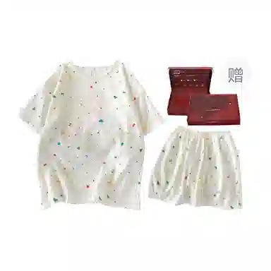 顶瓜瓜 云朵棉短袖短裤圆领套头彩色几何图形简约家居服夏季睡衣礼盒 女款