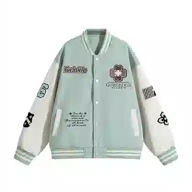 棉基因  美式高街菱形绣花刺绣重磅飞行员复古夹克痞帅潮牌宽松休闲少年感棒球服 男女同款