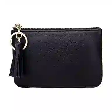 掐尖 纯色收纳真皮拉链手拿简约钥匙钱袋 头层牛皮 零钱包 迷你 女款 黑色/粉红色/浅蓝/大象灰