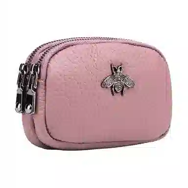 掐尖 纯色简约可爱硬币包双层拉链收纳包手拿钱袋 头层牛皮 零钱包 常规 女款 多色