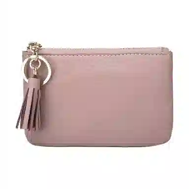 掐尖 纯色收纳真皮拉链手拿简约钥匙钱袋 头层牛皮 零钱包 迷你 女款 黑色/粉红色/浅蓝/大象灰