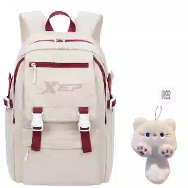 特步 大容量旅行初中高中大学生上课通勤轻便防泼水 织物 电脑包双肩包 常规 男女同款情侣款 白色