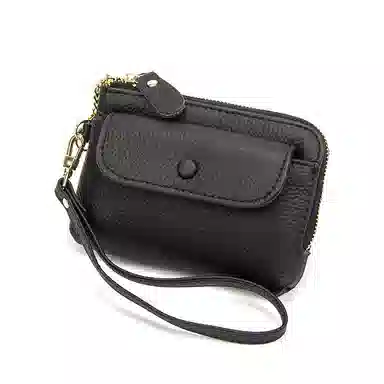 掐尖 纯色简约短款手拎小钱袋真皮收纳钥匙圈硬币包 头层牛皮 零钱包 男女同款情侣款 多色