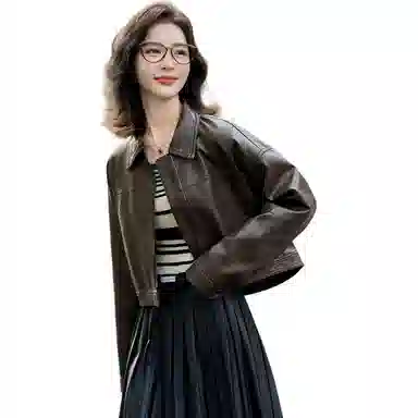 袋鼠 时尚舒适百搭长袖皮衣 女款