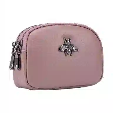 掐尖 纯色简约可爱硬币包双层拉链收纳包手拿钱袋 头层牛皮 零钱包 常规 女款 多色