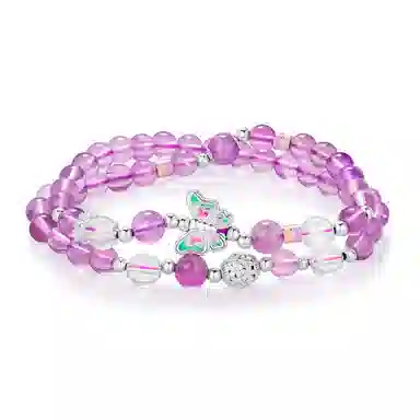 【夜光蝴蝶|999足银】 银千惠 双色紫气东来蝶梦双层手饰 九紫离火学业事业上岸高升 小众简约福蝶梦幻灵蝶蝶舞#好运 紫水晶 手串 女款