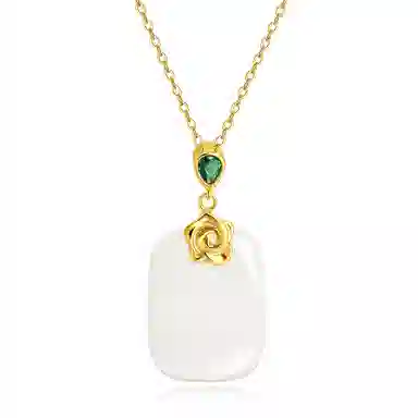 老凤祥 玫瑰无事牌 新中式大气中式旗袍古典设计 无事烦忧浪漫甜蜜 小众试试高级感锁骨链好运 玉髓 项链 女款