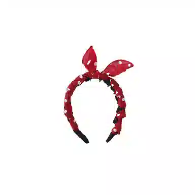 水中玉 可爱兔耳朵蝴蝶结波点带齿防滑头箍高颅顶头饰外出百搭发卡#好运 布艺 发箍 女款