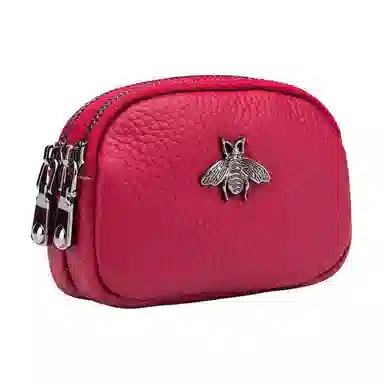 掐尖 纯色简约可爱硬币包双层拉链收纳包手拿钱袋 头层牛皮 零钱包 常规 女款 多色