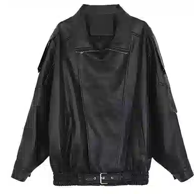 桴生 秋冬季节专属 韩版美式复古风宽松百搭舒适廓形机车服夹克上衣皮衣 女款
