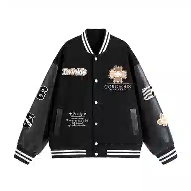 棉基因  美式高街菱形绣花刺绣重磅飞行员复古夹克痞帅潮牌宽松休闲少年感棒球服 男女同款
