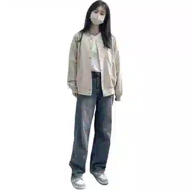 邓大喵 初秋灯芯绒拼接外套女春秋美式复古设计感宽松休闲夹克上衣棒球服 女款
