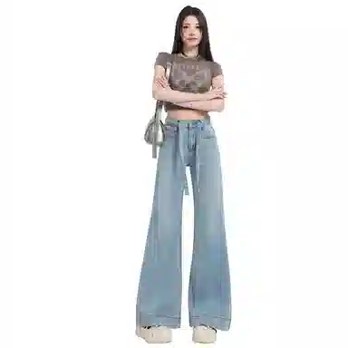 柏黛妃 复古弹力高腰显瘦马蹄微喇叭裤子牛仔裤 女款