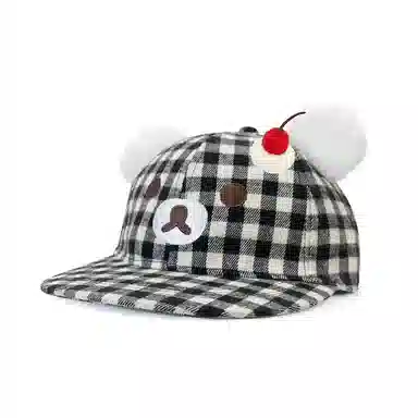 黑白格纹小熊可爱大头围显脸小春夏户外运动休闲遮阳防晒帽 优质纯棉材质 时尚鸭舌帽 男女同款情侣款