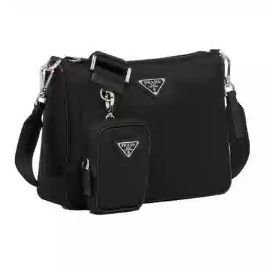 Prada Hobo Nylon Messenger Bag Black