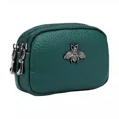 掐尖 纯色简约可爱硬币包双层拉链收纳包手拿钱袋 头层牛皮 零钱包 常规 女款 多色