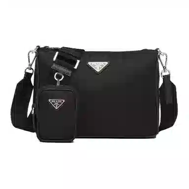 Prada Hobo Nylon Messenger Bag Black