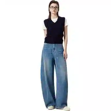 淑好百 宽松显瘦设计感休闲高腰牛仔裤 女款