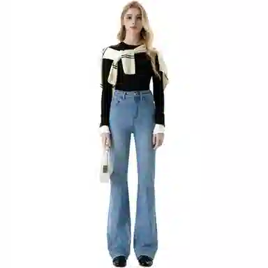 淑好百 高弹力显瘦喇叭高腰牛仔裤 女款