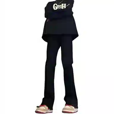 八哥 美式复古高街【弯刀黑牛】简约基础款水洗做旧中腰系带修身纯色直筒阔腿百搭弹力黄泥染薄款微喇牛仔裤 男女同款