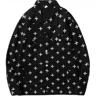 地界二 十字架满印潮牌复古水洗高街牛仔外套 男款