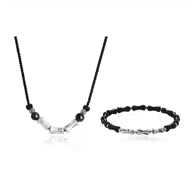 【999足银 I 节节高升】 永恒旋律 学业顺利  新中式国风竹节小众设计高级感手饰男生 大气时尚招财百搭好运 黑曜石 手串 男女同款情侣款