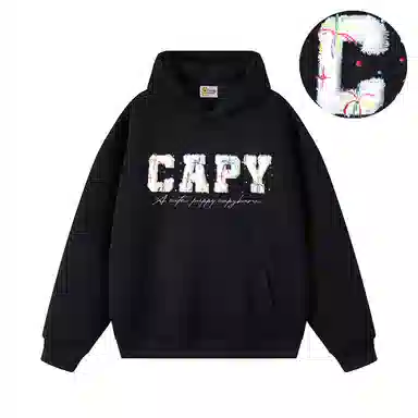 【重磅华棉350g】卡皮巴拉小黄豚 真刺绣烟花彩点毛绒贴布慵懒显瘦美式高街休闲上衣小众日常简约百搭设计感潮流春秋薄款连帽卫衣 男女同款