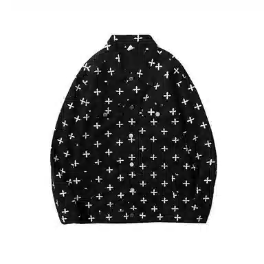 地界二 十字架满印潮牌复古水洗高街牛仔外套 男款