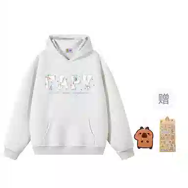 【重磅华棉350g】卡皮巴拉小黄豚 真刺绣烟花彩点毛绒贴布慵懒显瘦美式高街休闲上衣小众日常简约百搭设计感潮流春秋薄款连帽卫衣 男女同款