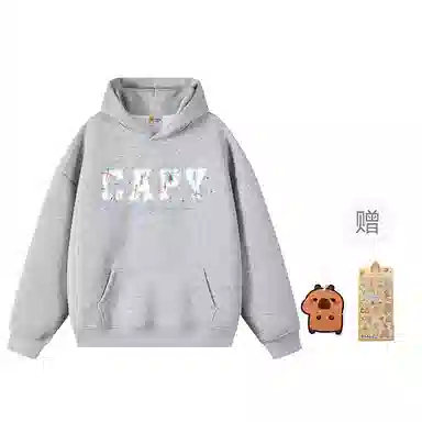 【重磅华棉350g】卡皮巴拉小黄豚 真刺绣烟花彩点毛绒贴布慵懒显瘦美式高街休闲上衣小众日常简约百搭设计感潮流春秋薄款连帽卫衣 男女同款