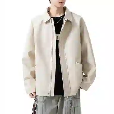 冈哉 美式复古纯色机场皮上衣时尚潮流翻领宽松休闲舒适百搭情侣日常皮衣外套 男女同款